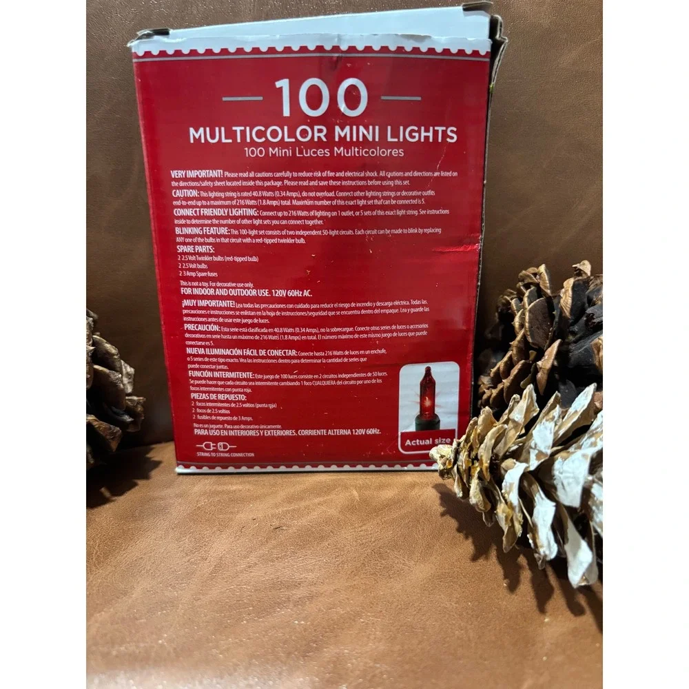 Holiday Time 100 Multicolor Mini Lights Green Wire Indoor Outdoor 23ft NEW